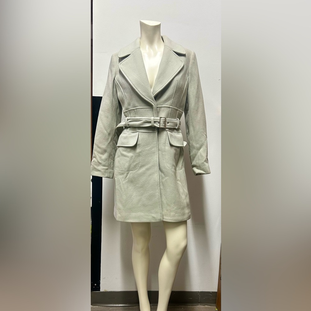 Bebe belted coat, light mint green , size: Small